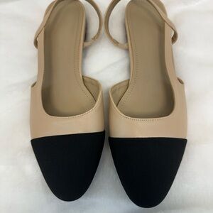 Beige and Black Women's Shoes size 41 slingback flat 10.5 fits like a 9.5